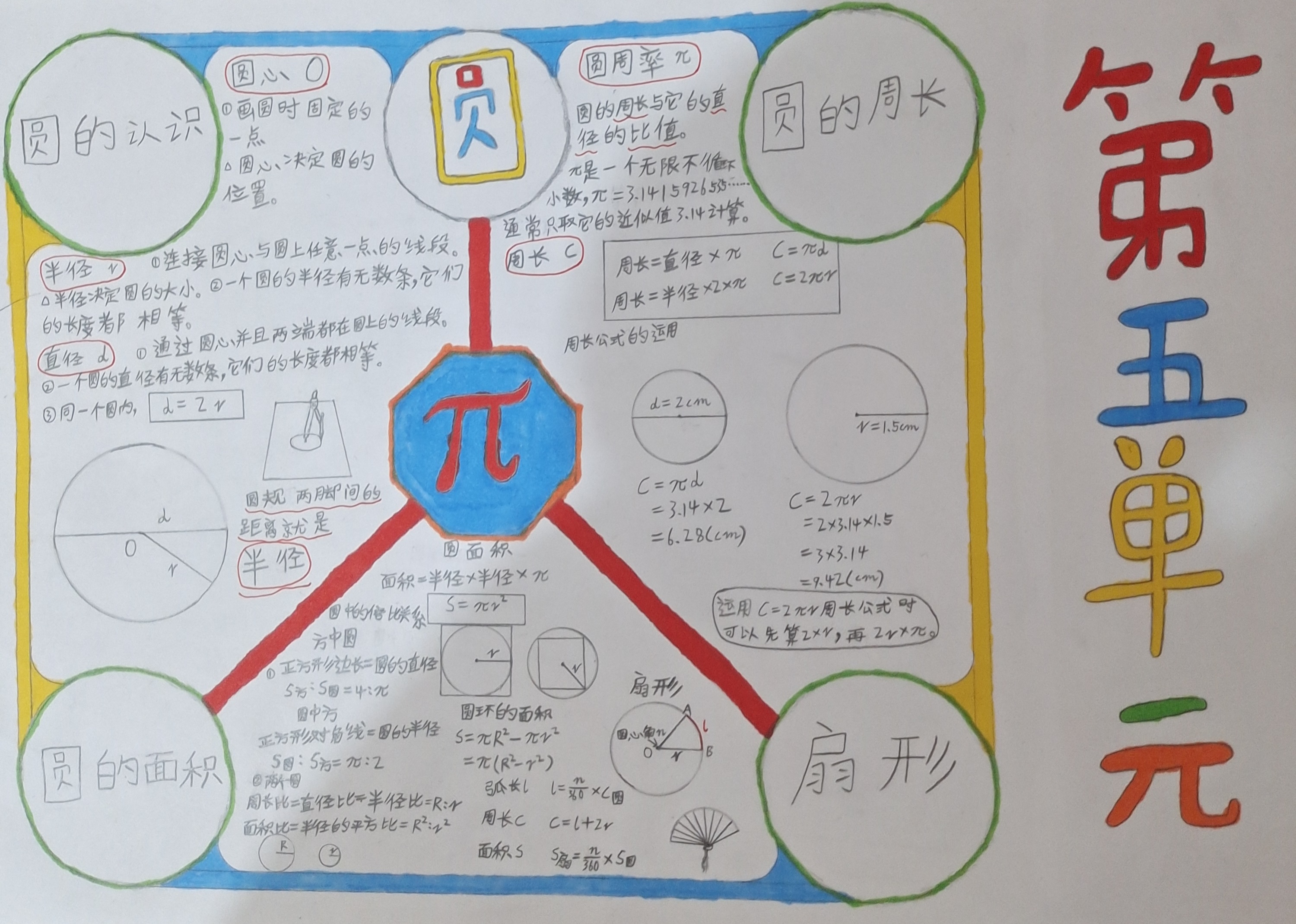 数学第五单元圆的思维导图