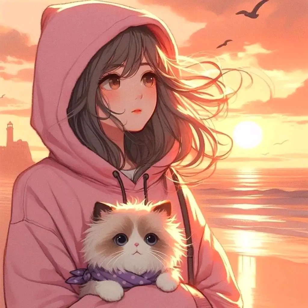 🌅夕阳下的粉色浪漫,与猫咪共享的海滩时光🐱