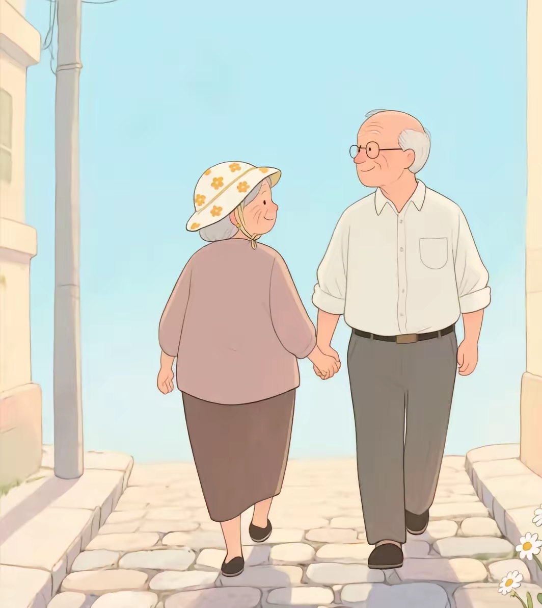 等白发苍苍还能喊 "老婆子老头子", 拇罨锕兆  卡通图片老年人也换