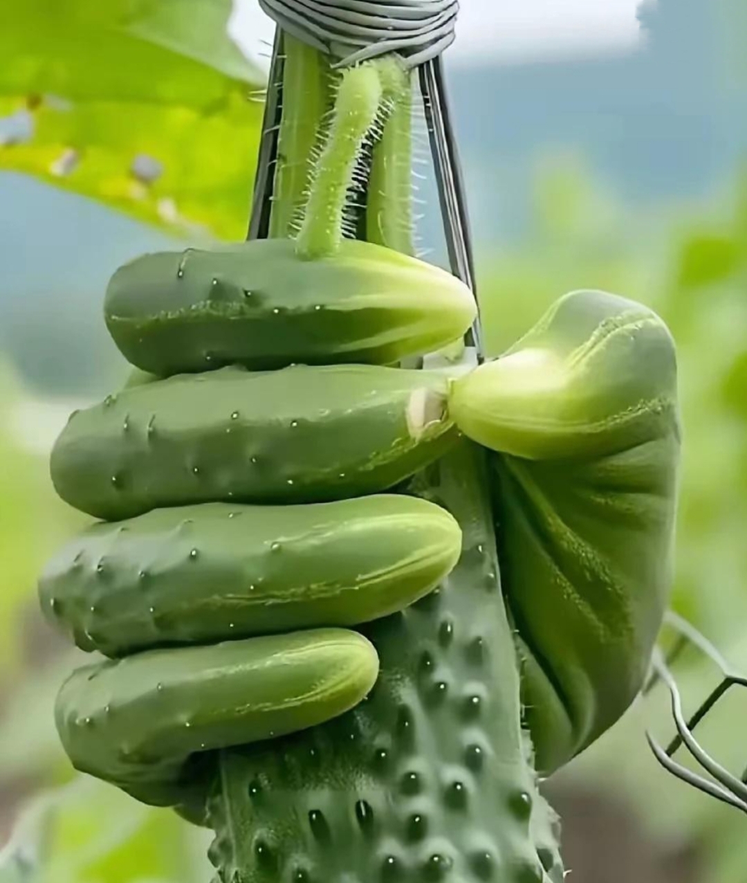 这黄瓜是怎么长的,这么奇怪的形状可是我看到最为奇葩的黄瓜了.