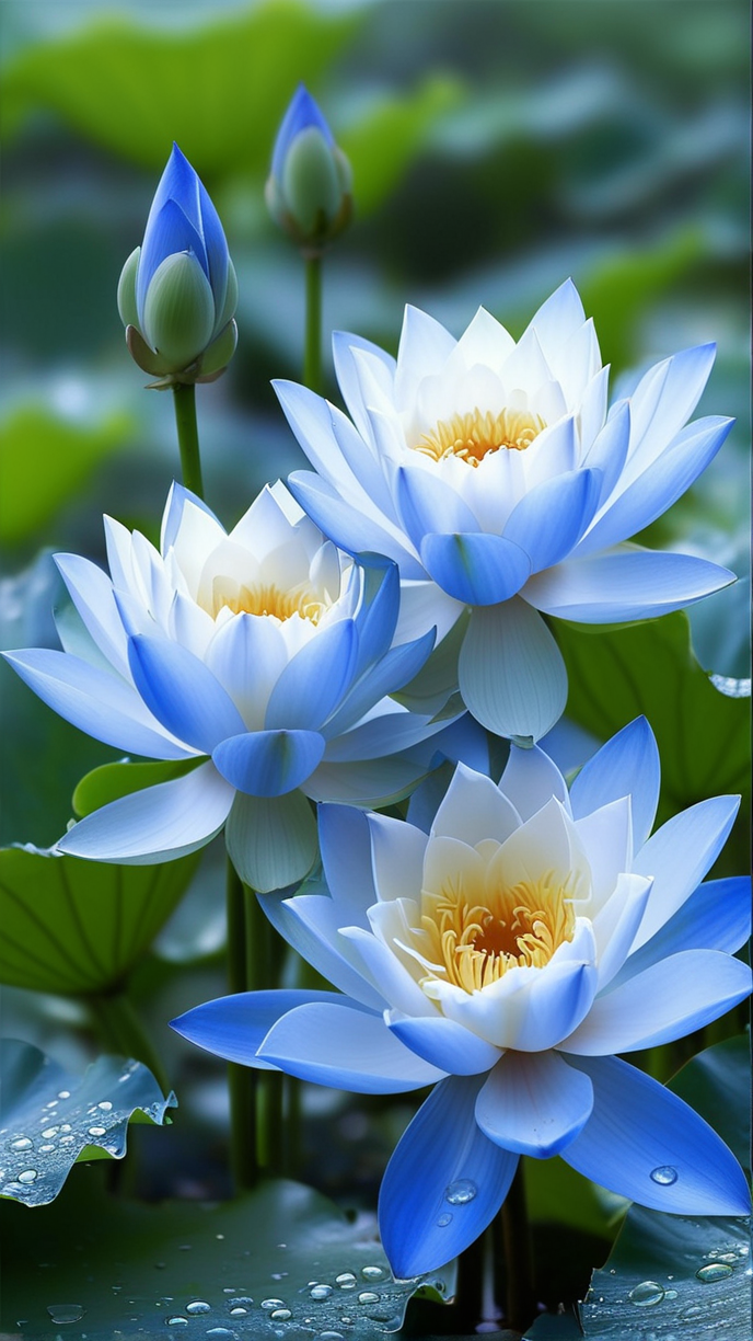 哇,这池塘里的蓝色睡莲开得真美,让人心情都变好了!