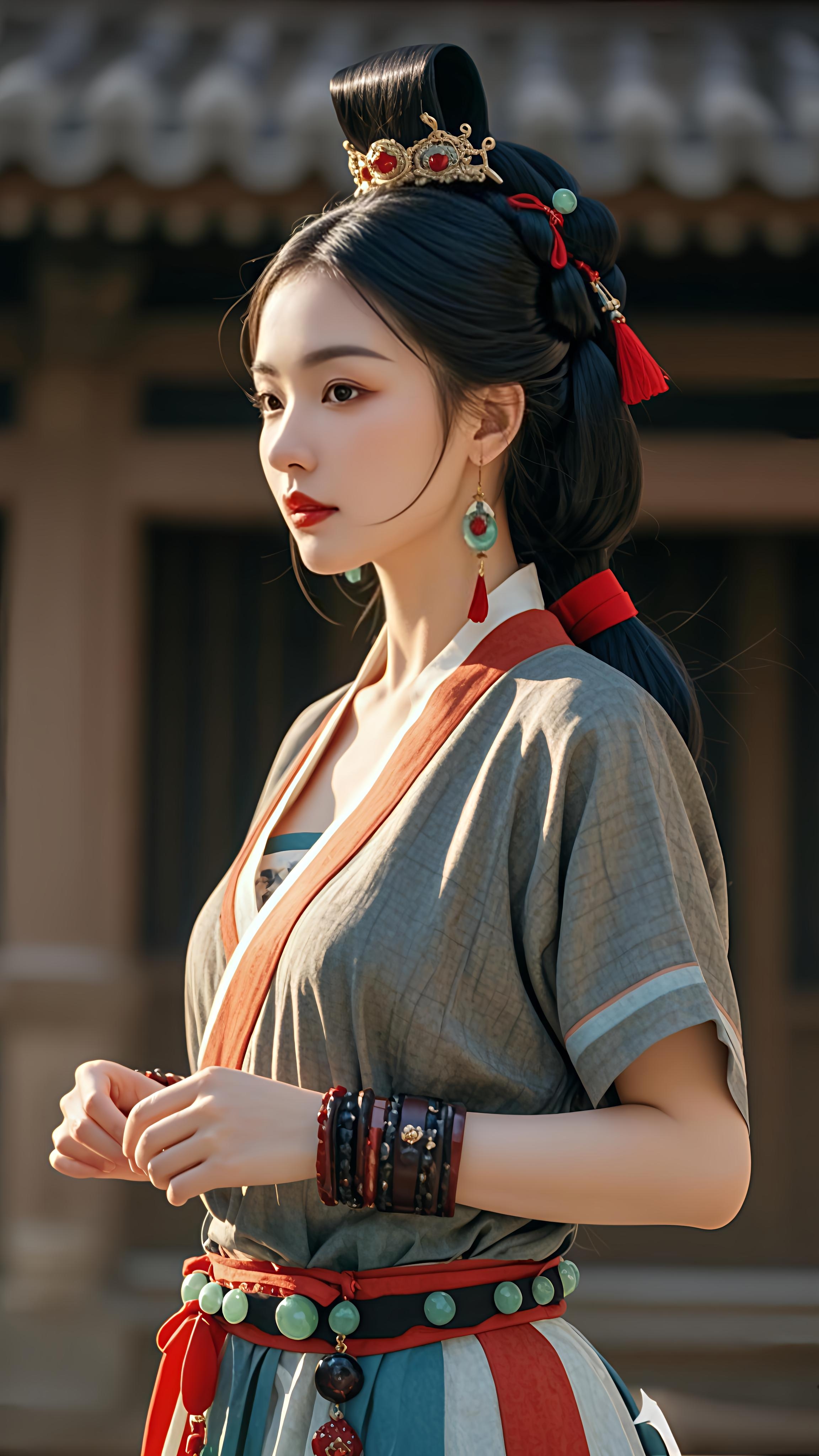 本期主题:战国时期韩国美人 服饰: 韩女着交领襦裙,36d酥胸若影若现