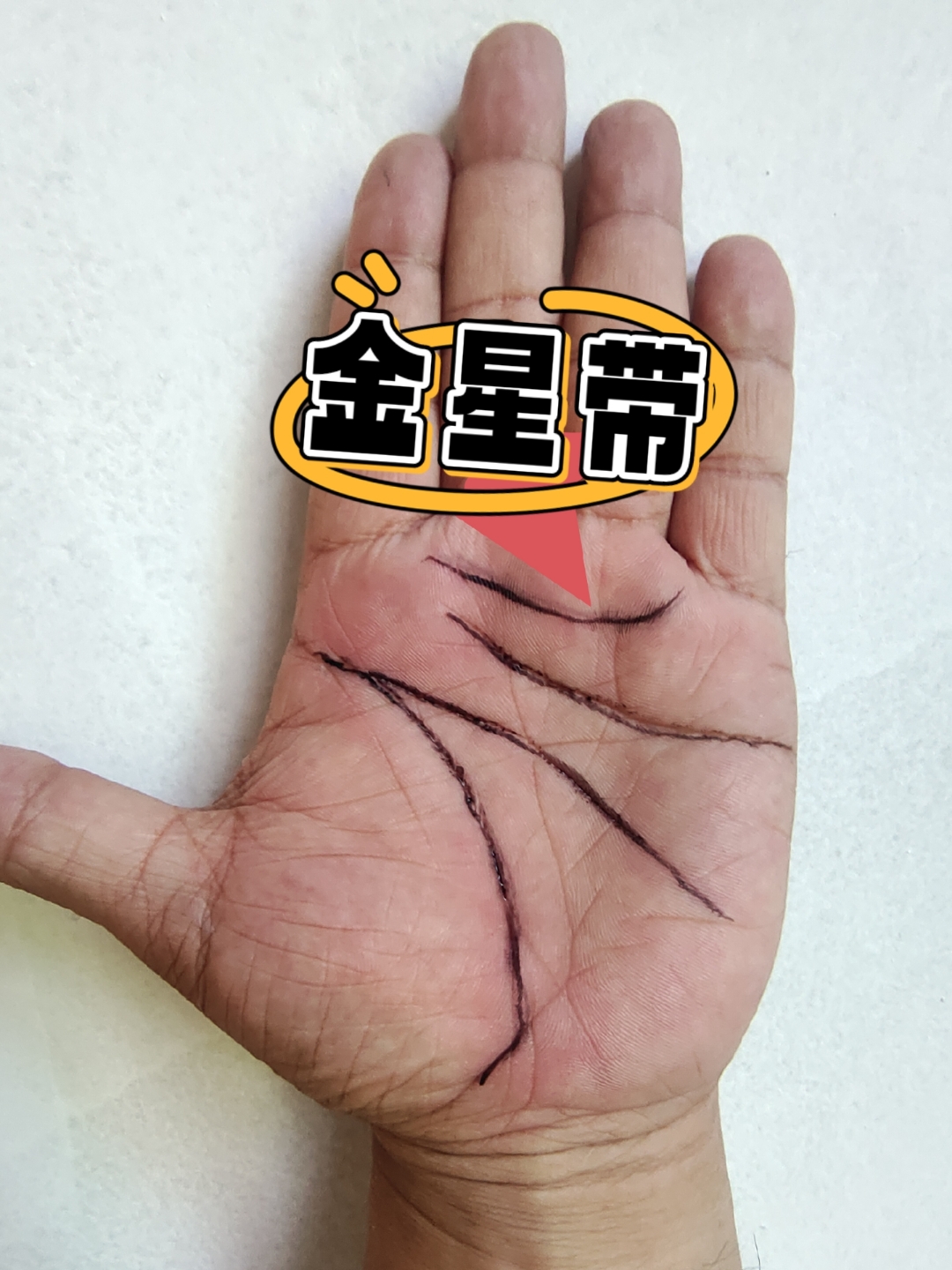 金星带形似副感情线,主天资敏锐,聪智过人,性情偏激,易变易怒,也主