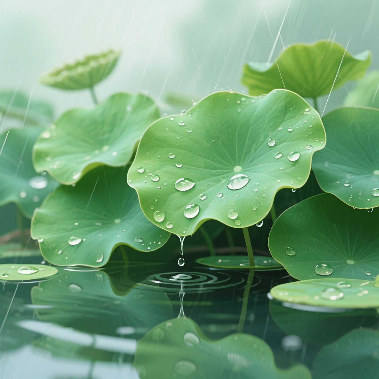 好多天没有下雨了,今天天公作美,突然说下就下,一场雨打荷叶的美景