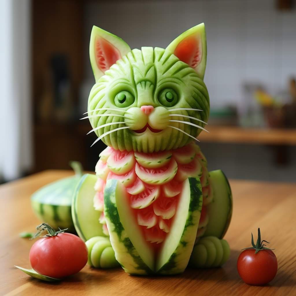 同样是猫9393,猫猫不一样,个个都可耐!  #艺术# #水果雕刻