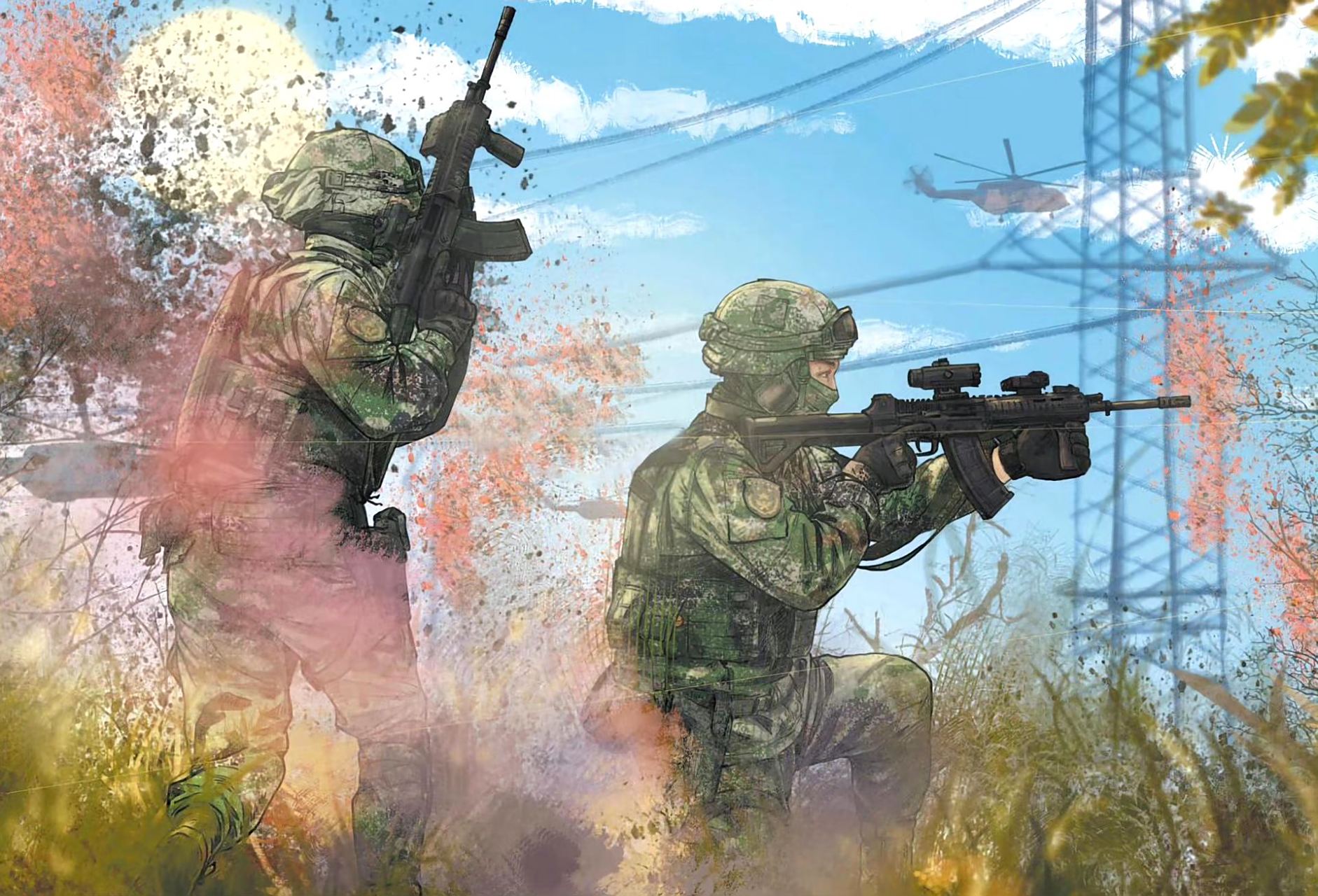 解放军报新枪和新迷彩的彩绘!真是巧了,在我的图片库存里找到了原图!