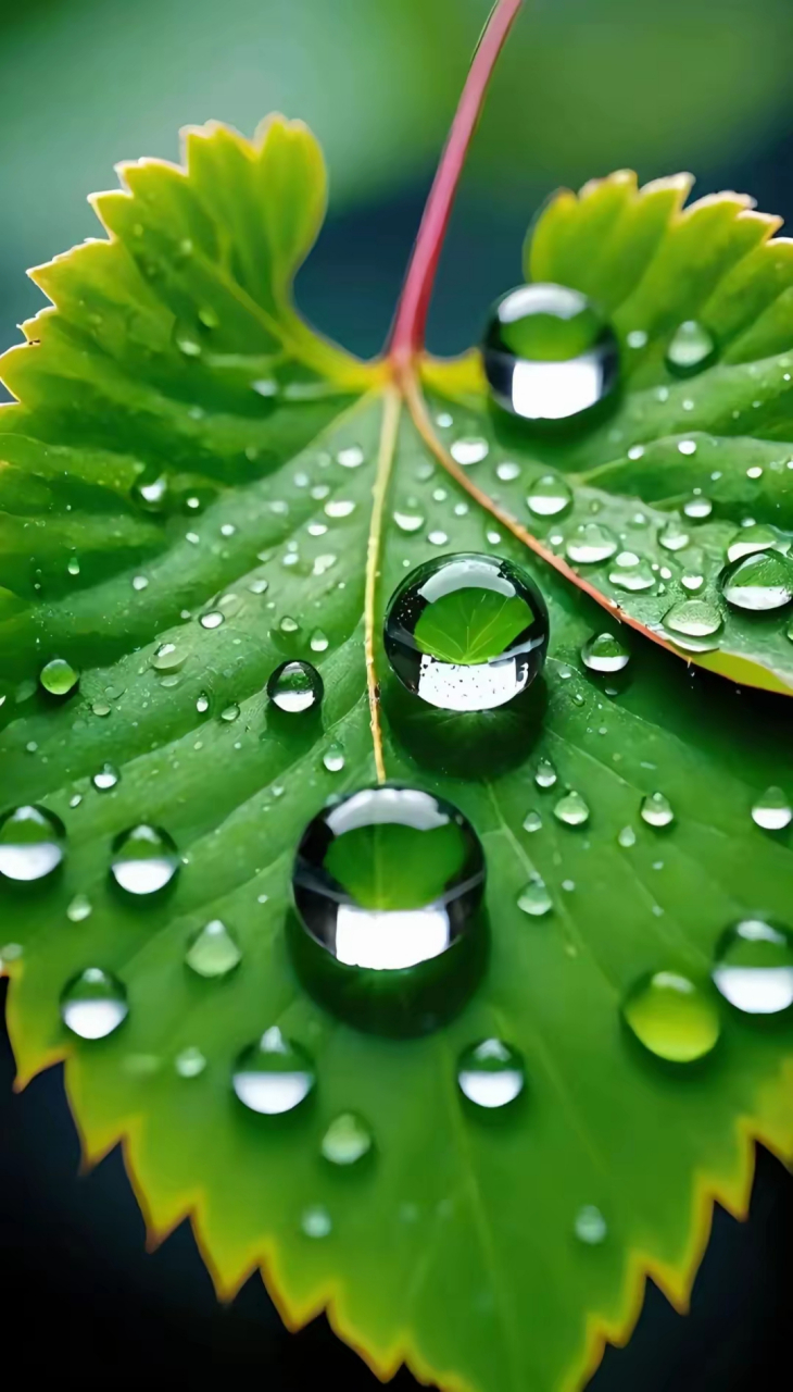手机壁纸分享069 绿黄相间的四叶草上闪着露珠,仿佛大自然的一抹幸运