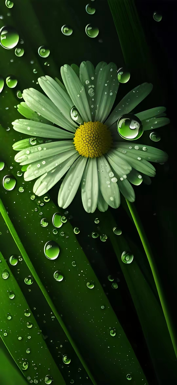 手机壁纸分享069 绿黄相间的四叶草上闪着露珠,仿佛大自然的一抹幸运