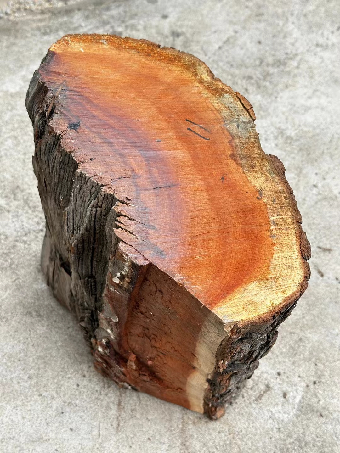 天然雷击枣木原材料,红心陈化老料,尺寸:长32×宽29厘米,保真,原木