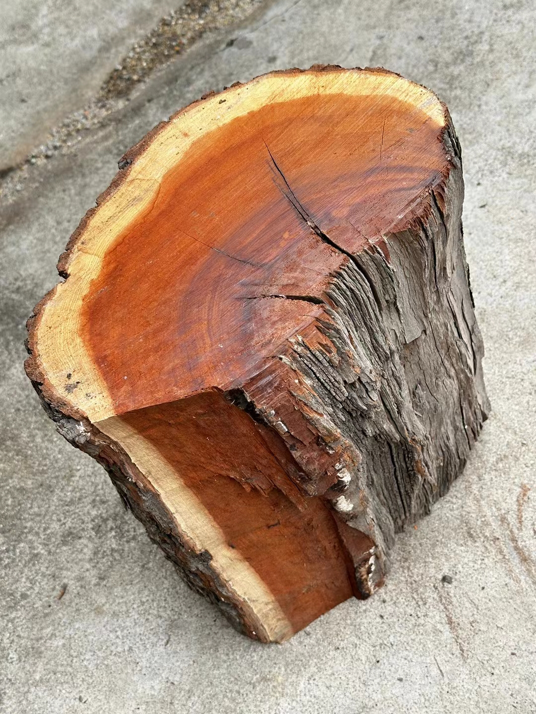 天然雷击枣木原材料,红心陈化老料,尺寸:长32×宽29厘米,保真,原木