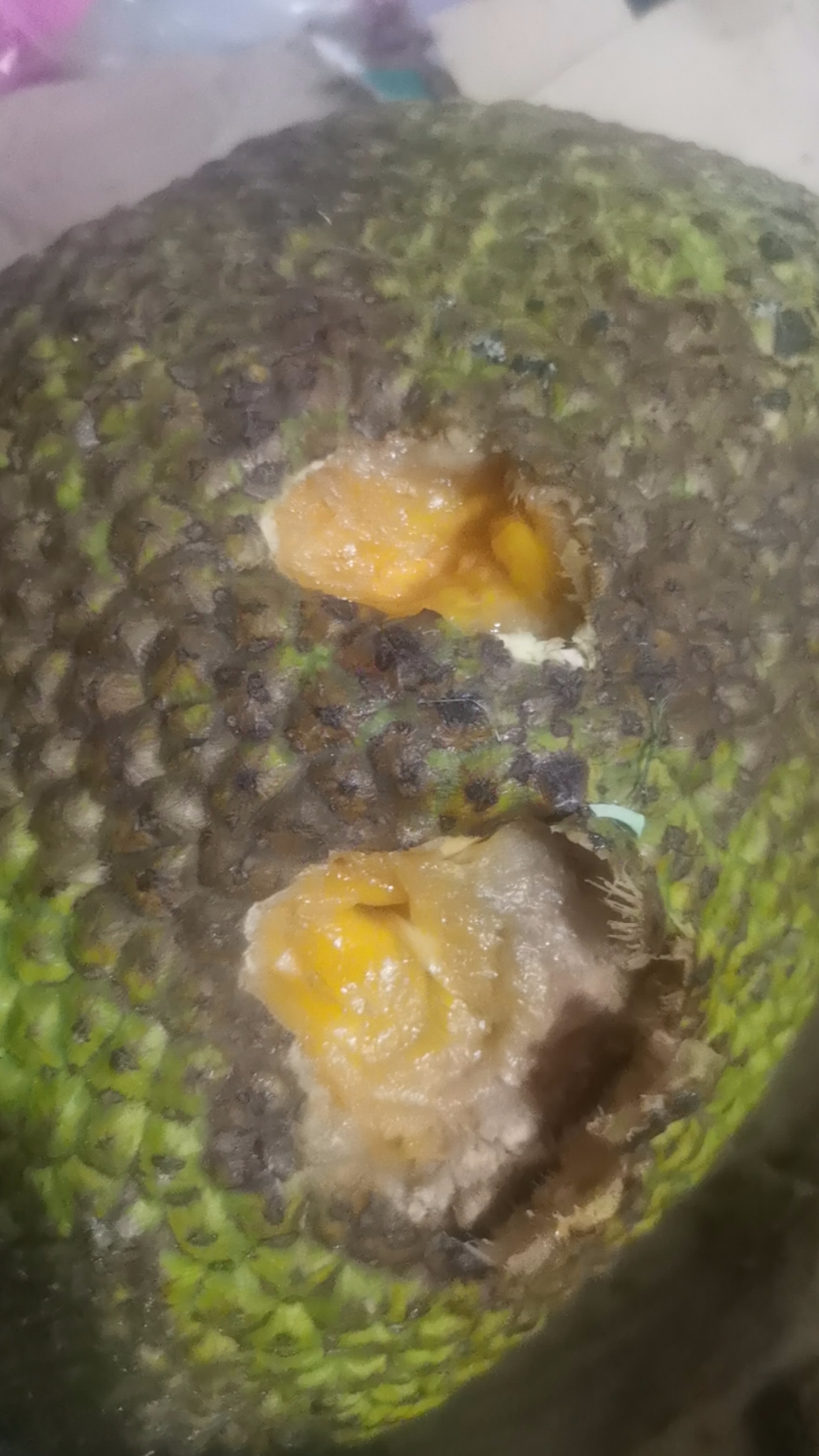 这就是多多买菜给发的菠萝蜜,都烂成这个样子了,申请退款还不成,说是