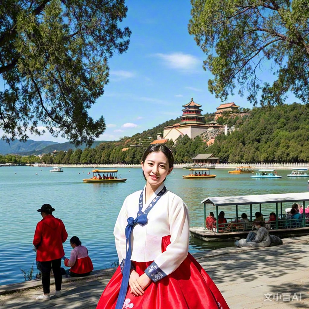 朝鲜族美女在颐和园游,愿你们在这皇家园林中,感受历史的沉淀与文化的