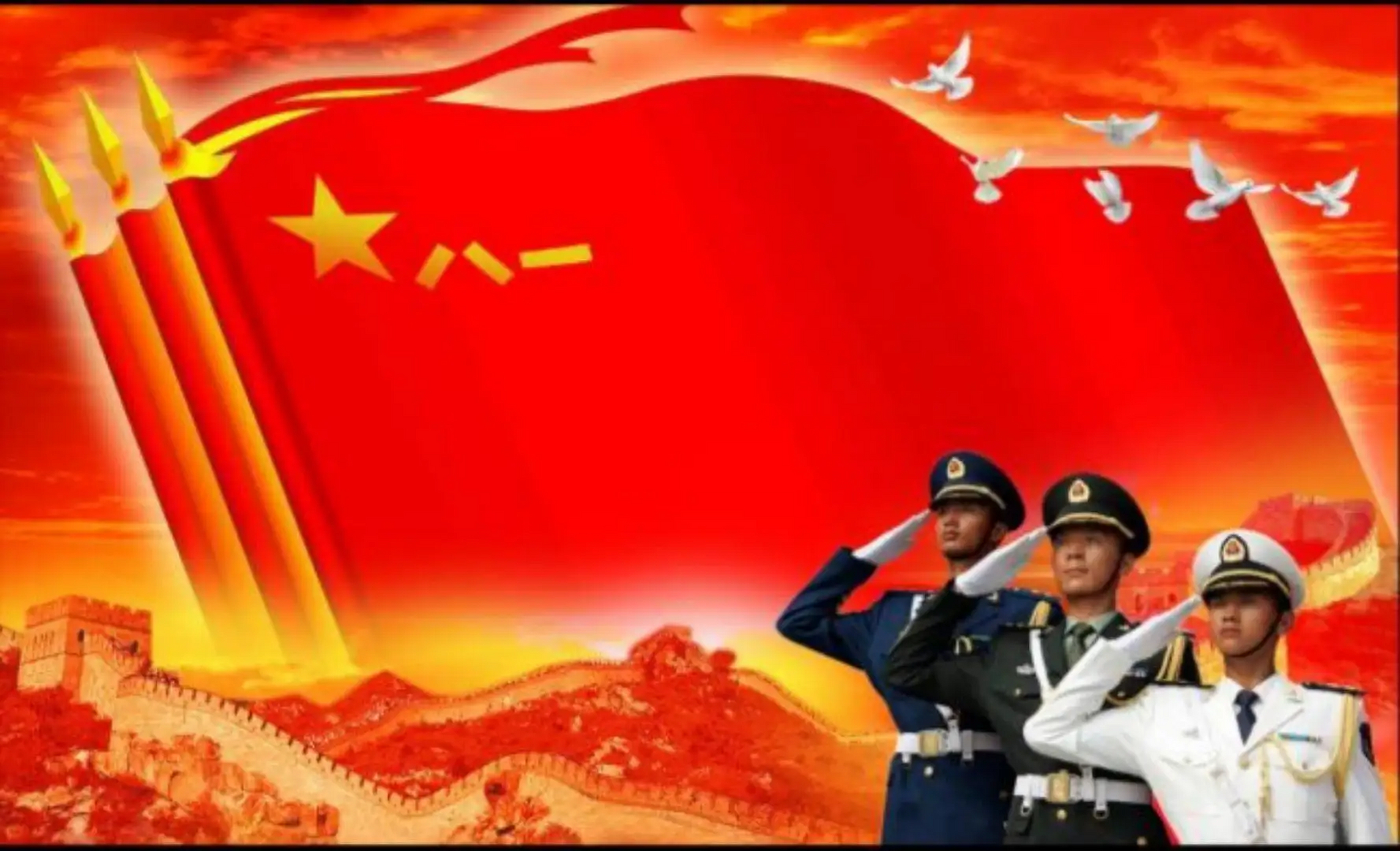 一张照片记录今天#八一军旗迎风飘, 军人风采意志高.