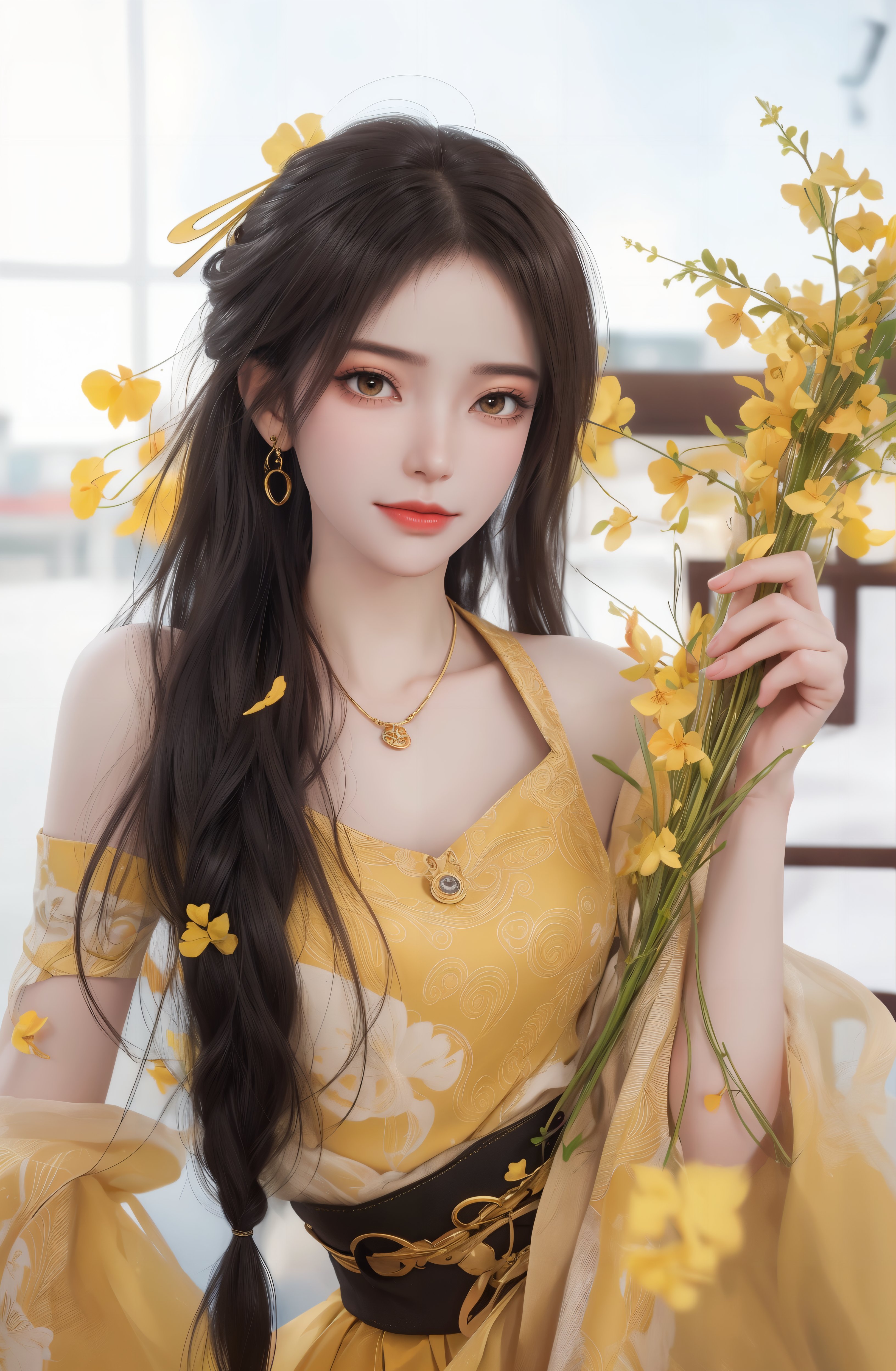 姚曦唯美壁纸  古风小姐姐,手持纸伞,轻倚门旁,黄叶纷飞间,静谧美好