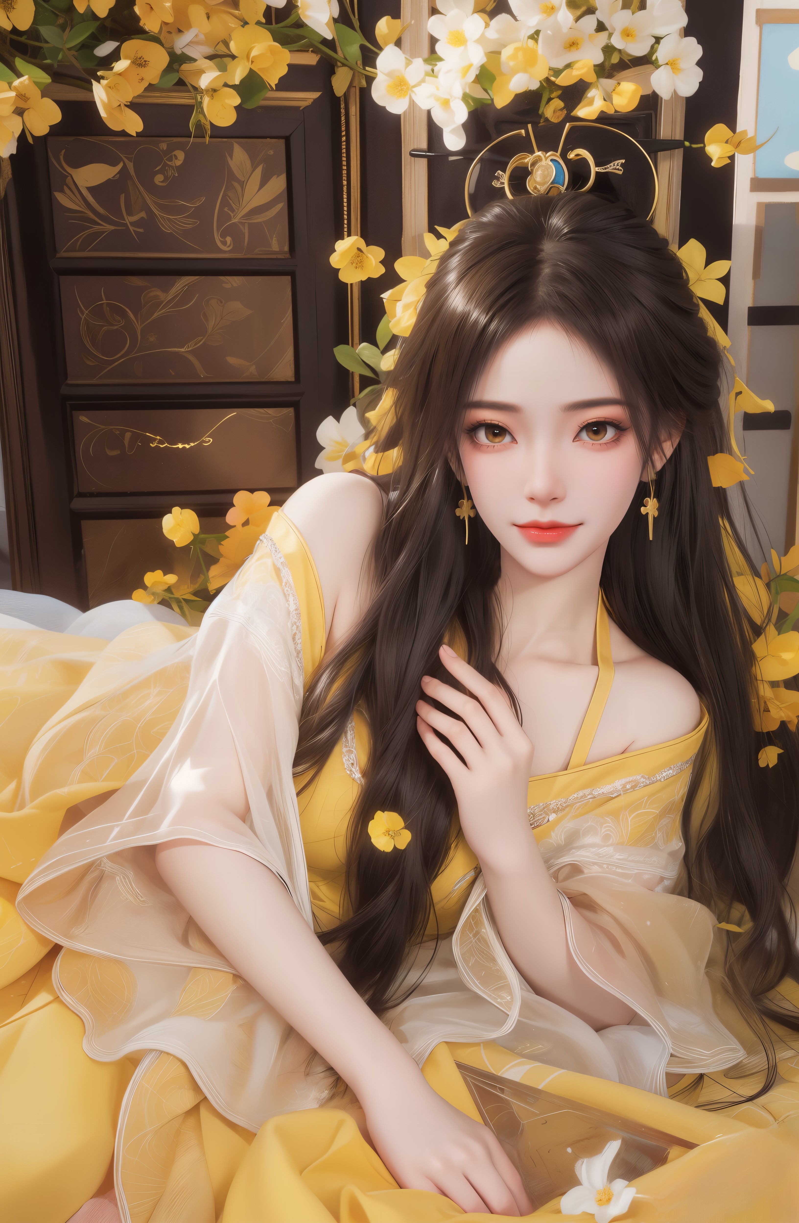 姚曦唯美壁纸  古风小姐姐,手持纸伞,轻倚门旁,黄叶纷飞间,静谧美好