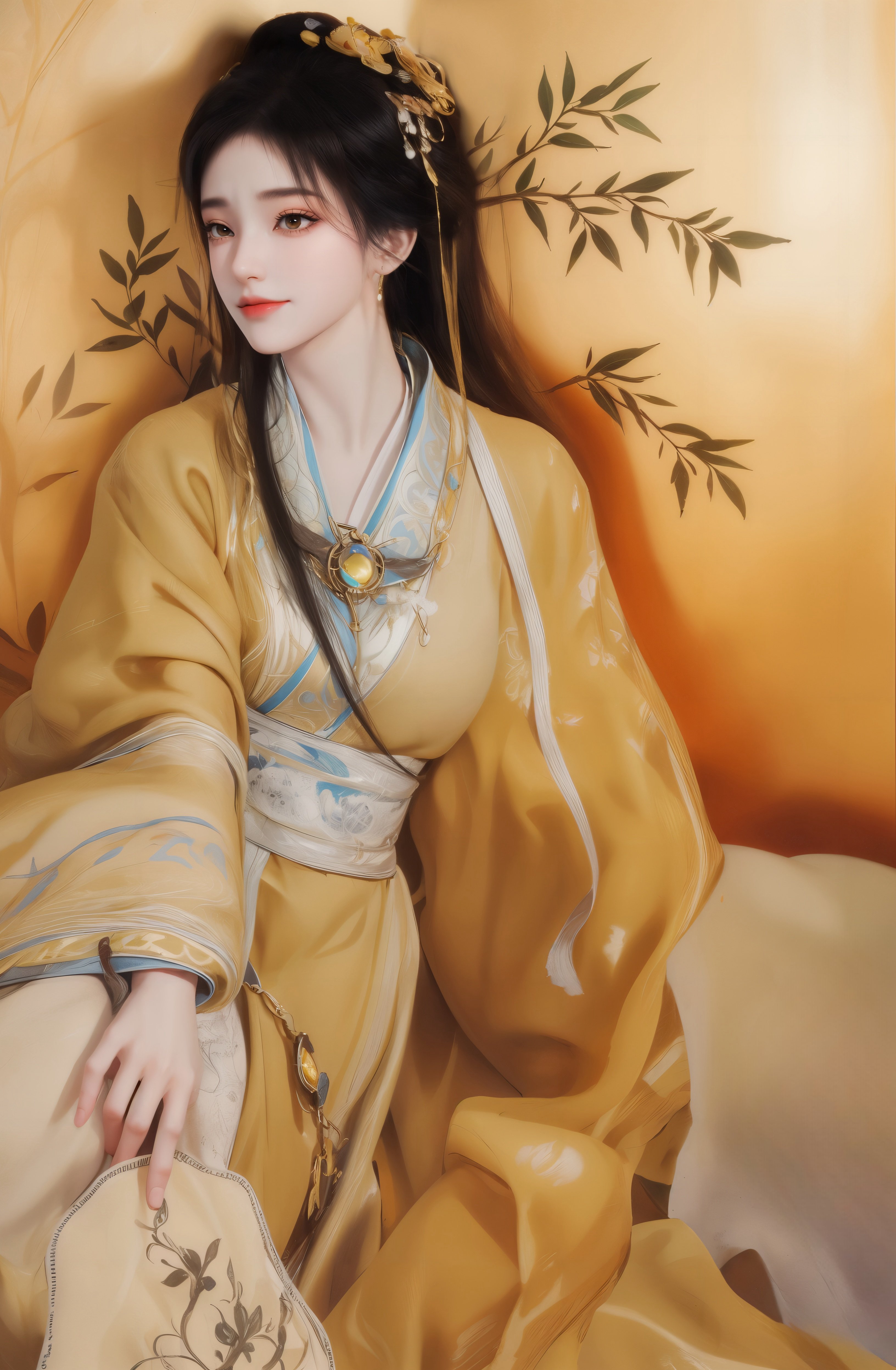 姚曦唯美壁纸  古风小姐姐,手持纸伞,轻倚门旁,黄叶纷飞间,静谧美好