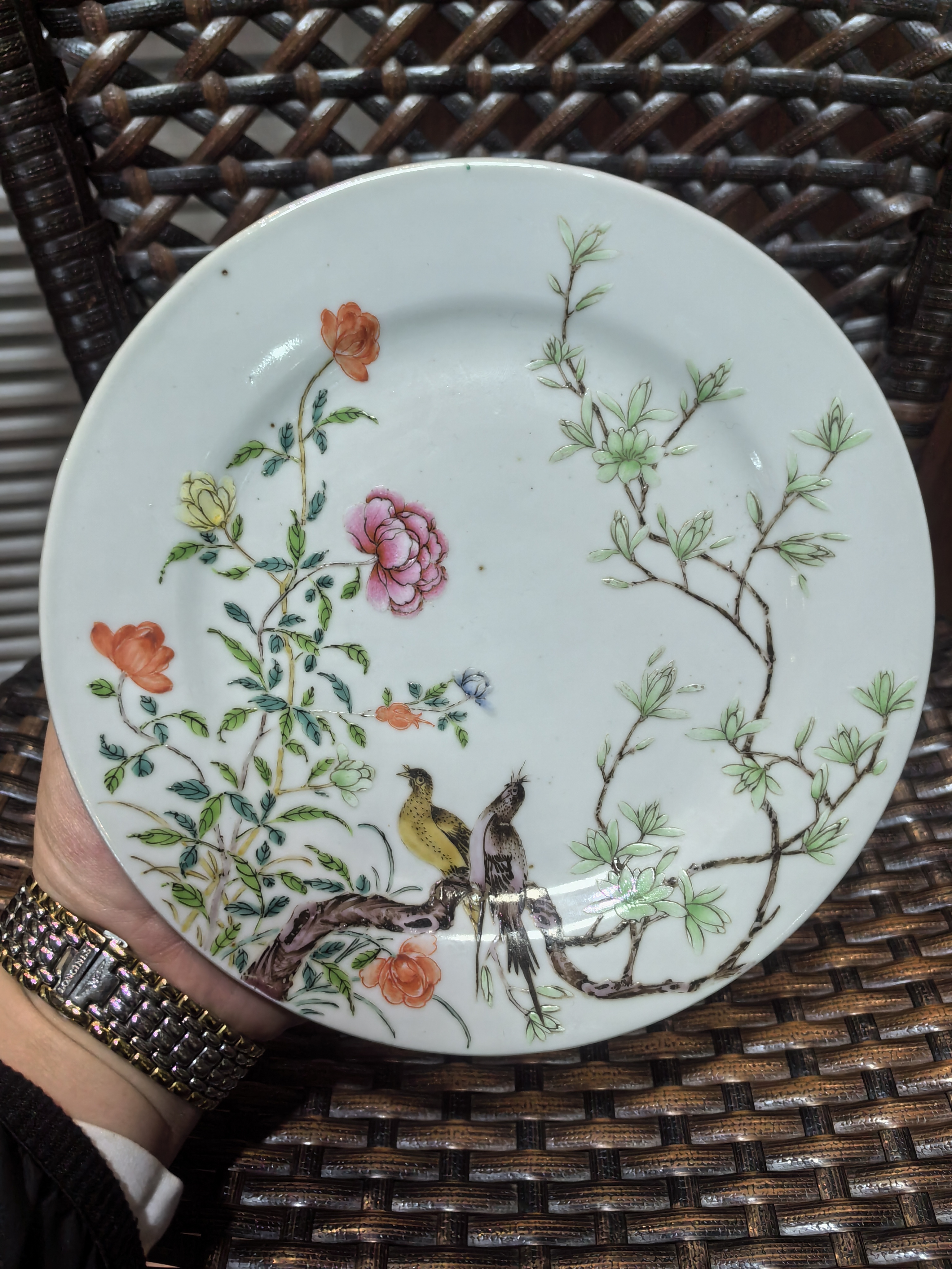 清光绪粉彩花鸟盘.