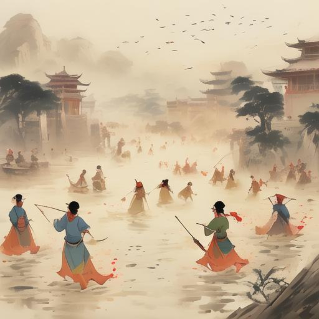 《溱洧》译文:  溱水洧水向东流,三月冰融水上涨.