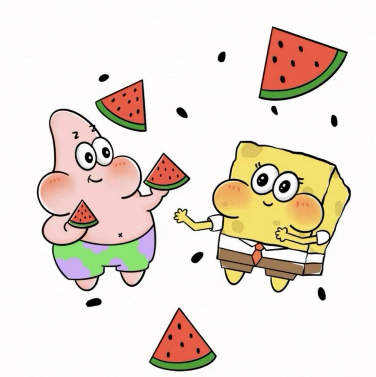 【动漫二次元头像分享】 海绵宝宝和派大星. 一起玩闹,一起吃.
