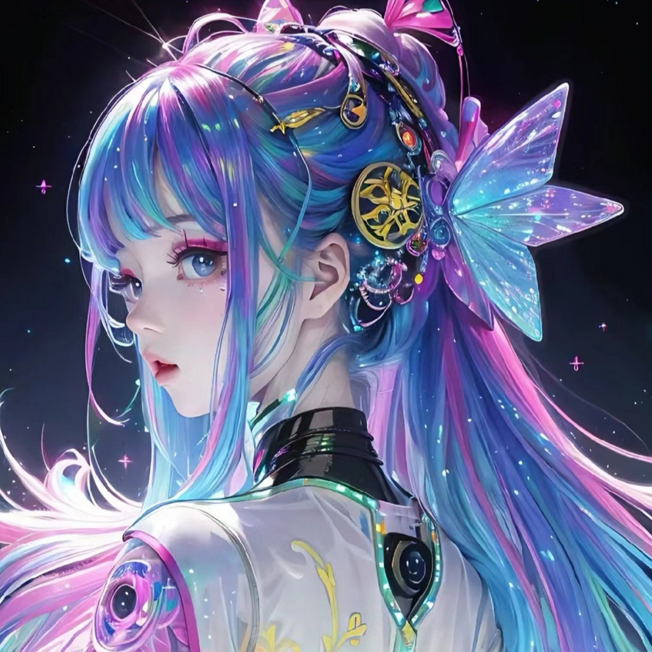 【二次元美少女头像分享】 赛博朋克风格,绚丽夺目的少女.