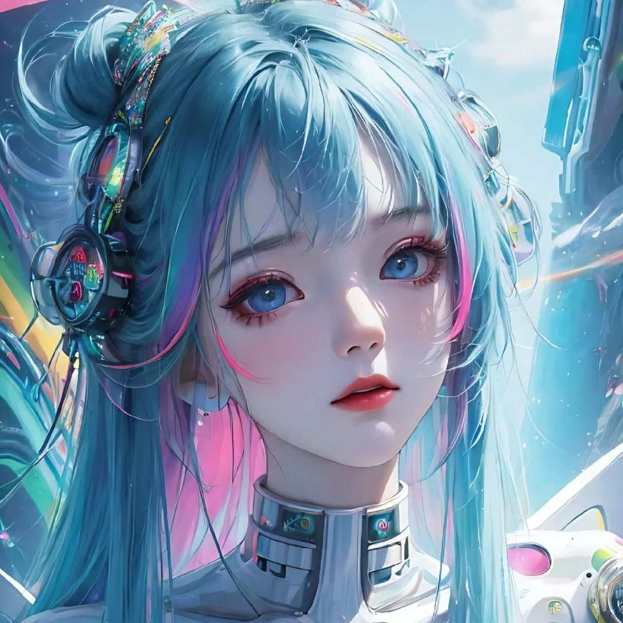 【二次元美少女头像分享】 赛博朋克风格,科技感美少女,用绚丽的色彩