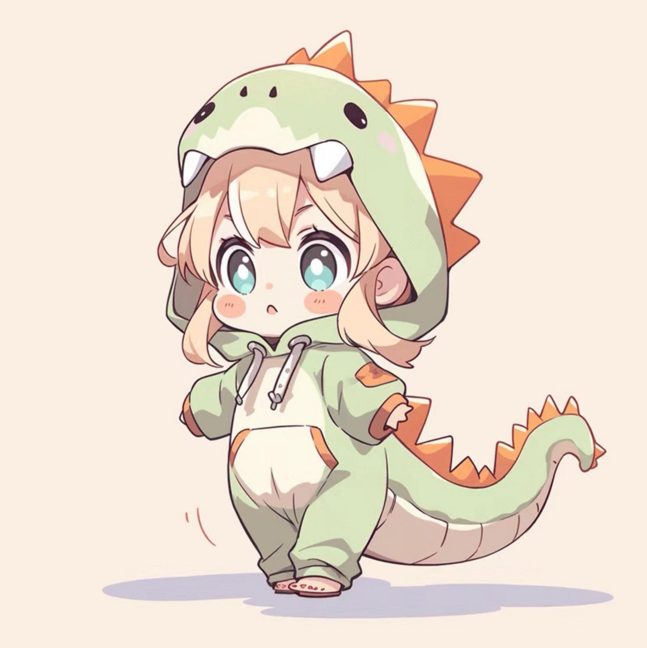 【二次元美少女头像分享】 可爱的小恐龙和小女孩儿.