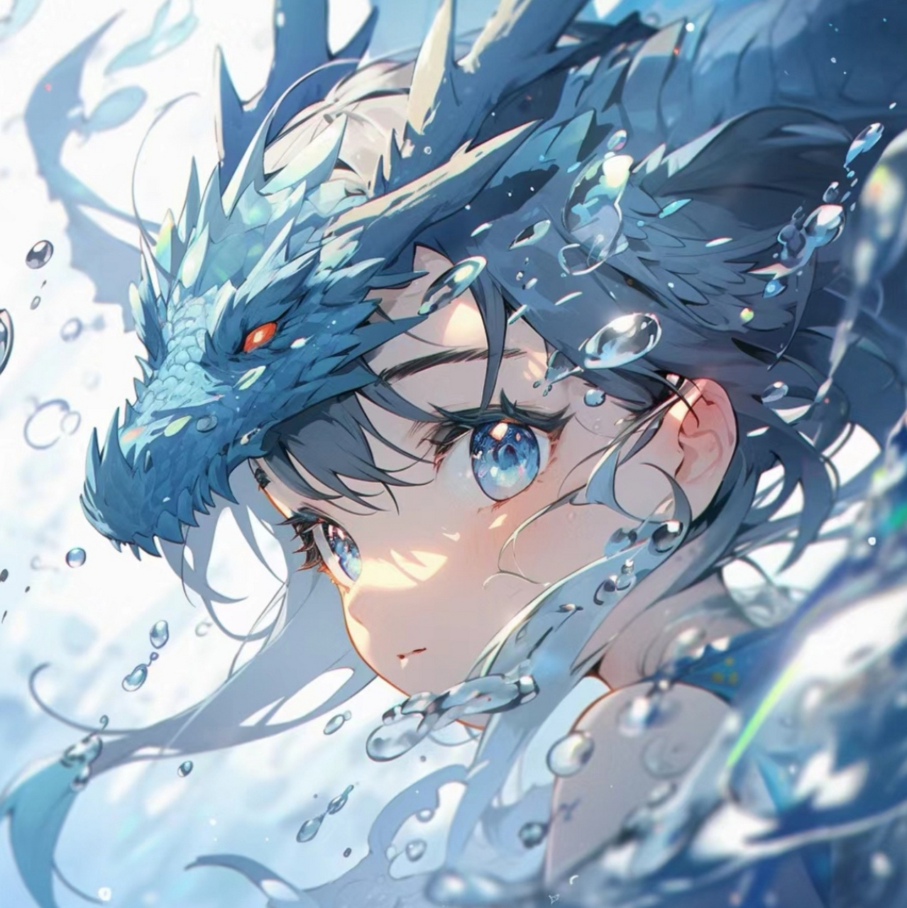 【二次元美少女头像分享】 水系龙女,蓝色头像,招来财运.