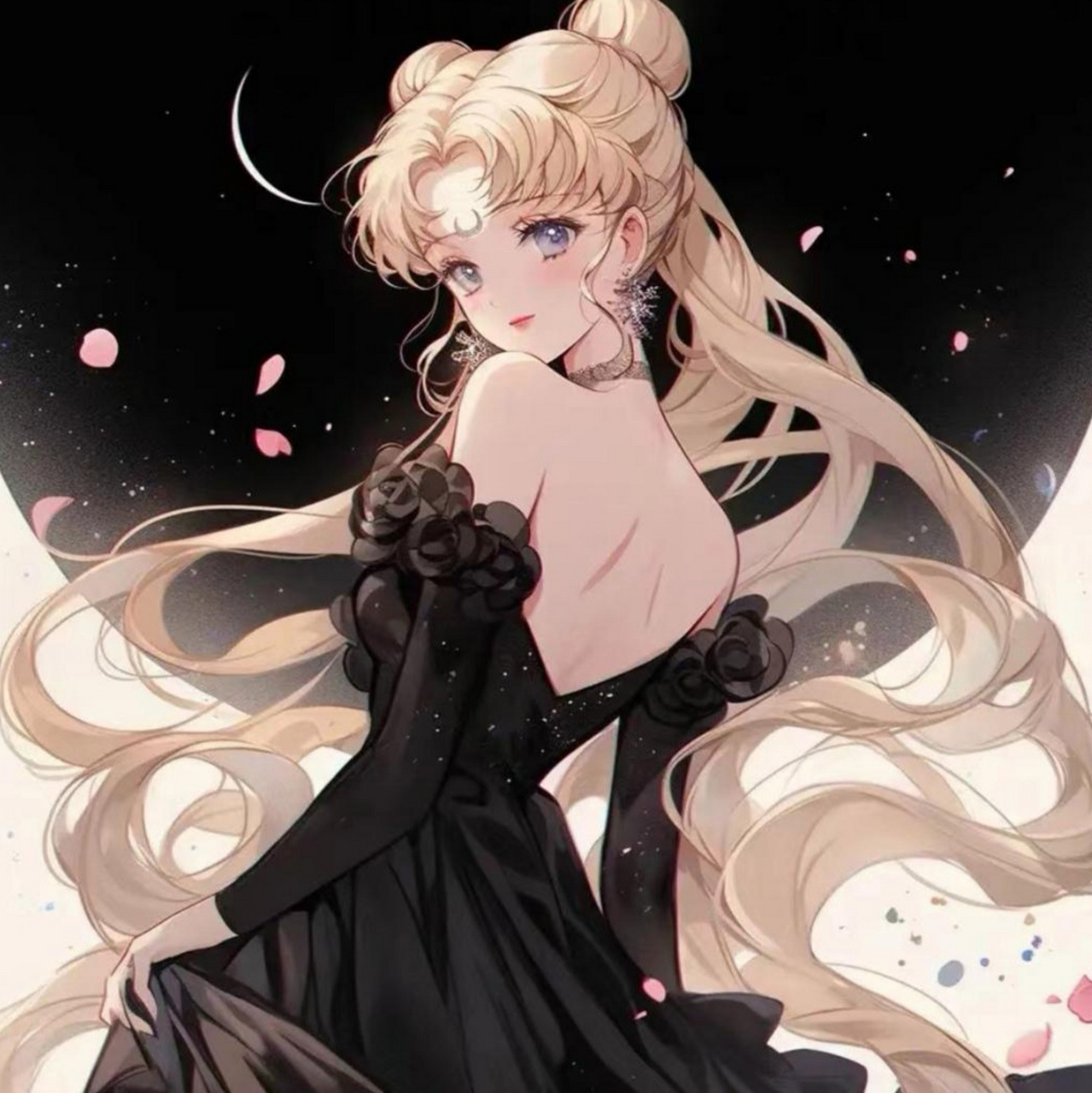 二次元美女头像分享】 穿着黑色小礼服的月野兔,依旧是月光下的精灵