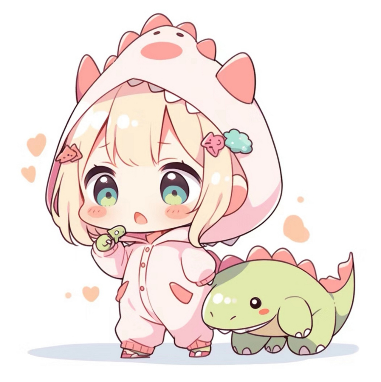 【二次元美少女头像分享】 可爱的小恐龙和小女孩儿.