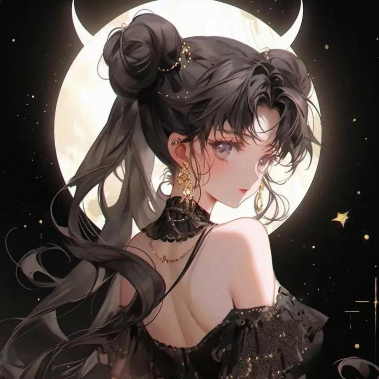 【动漫二次元美女头像分享】 穿着黑色小礼服的月野兔,依旧是月光下的