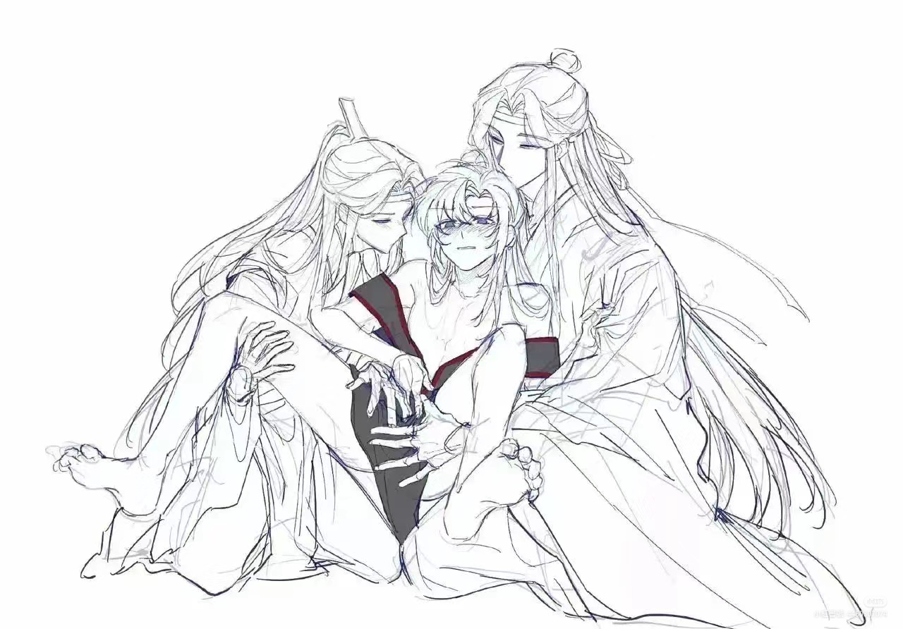 q版魔道祖师黑白图片