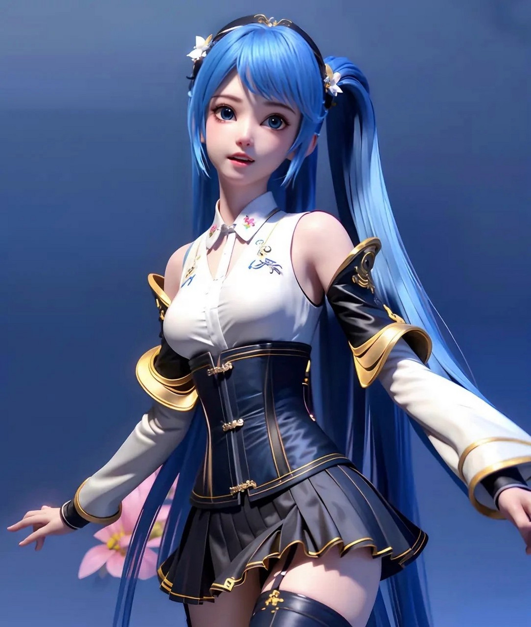 95  瞧这蓝色长发飘逸,双马尾更是俏皮可爱,金色发饰更是点睛之笔!