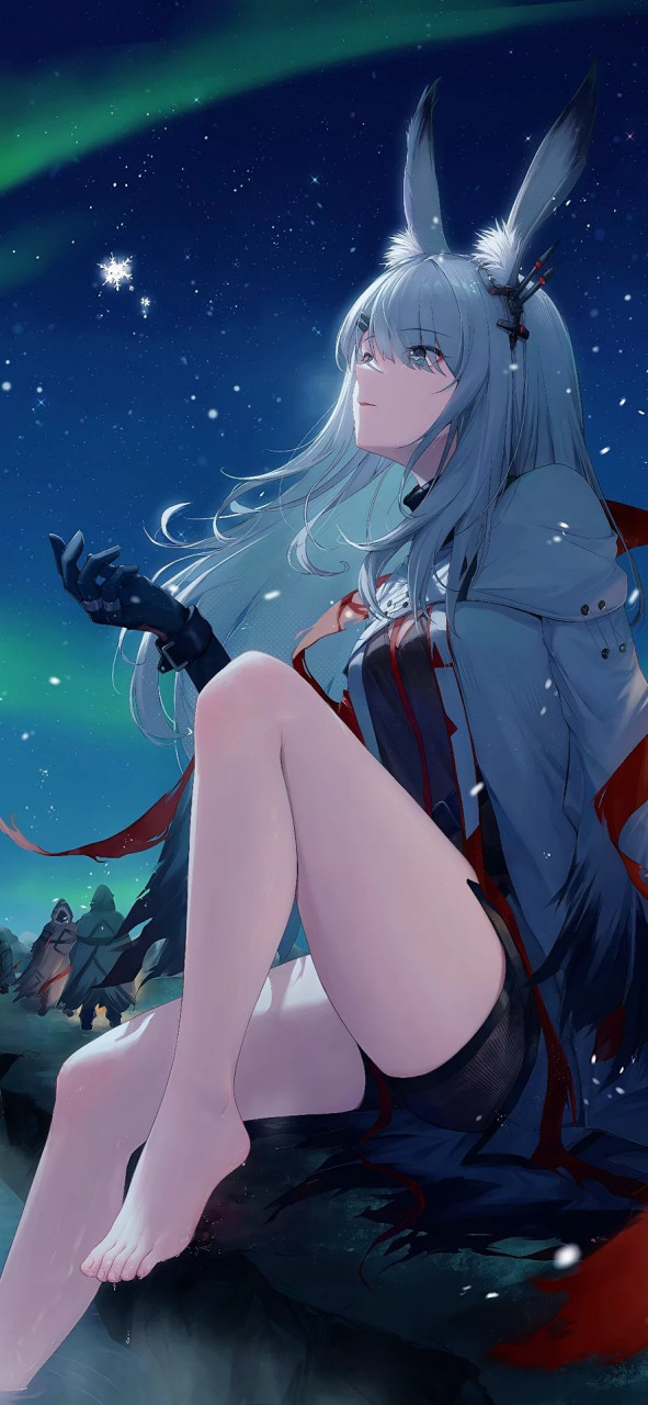 这位女性角色坐在雪地上,背后的星空和北极光仿佛将整个宇宙的魅力都