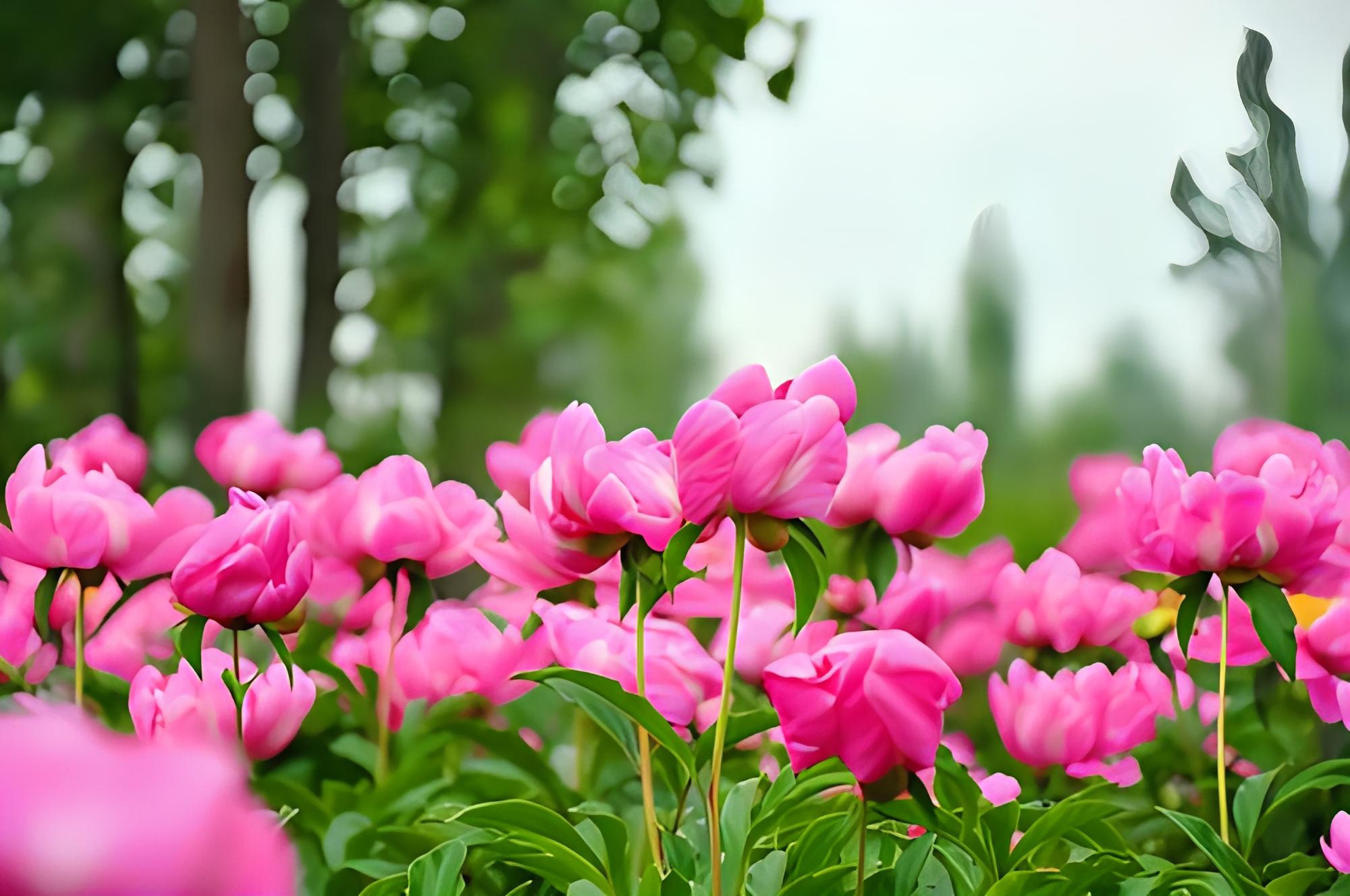 ✨🌸  🌸 盛夏的阳光下,一片粉色牡丹花海在微风中轻轻摇曳