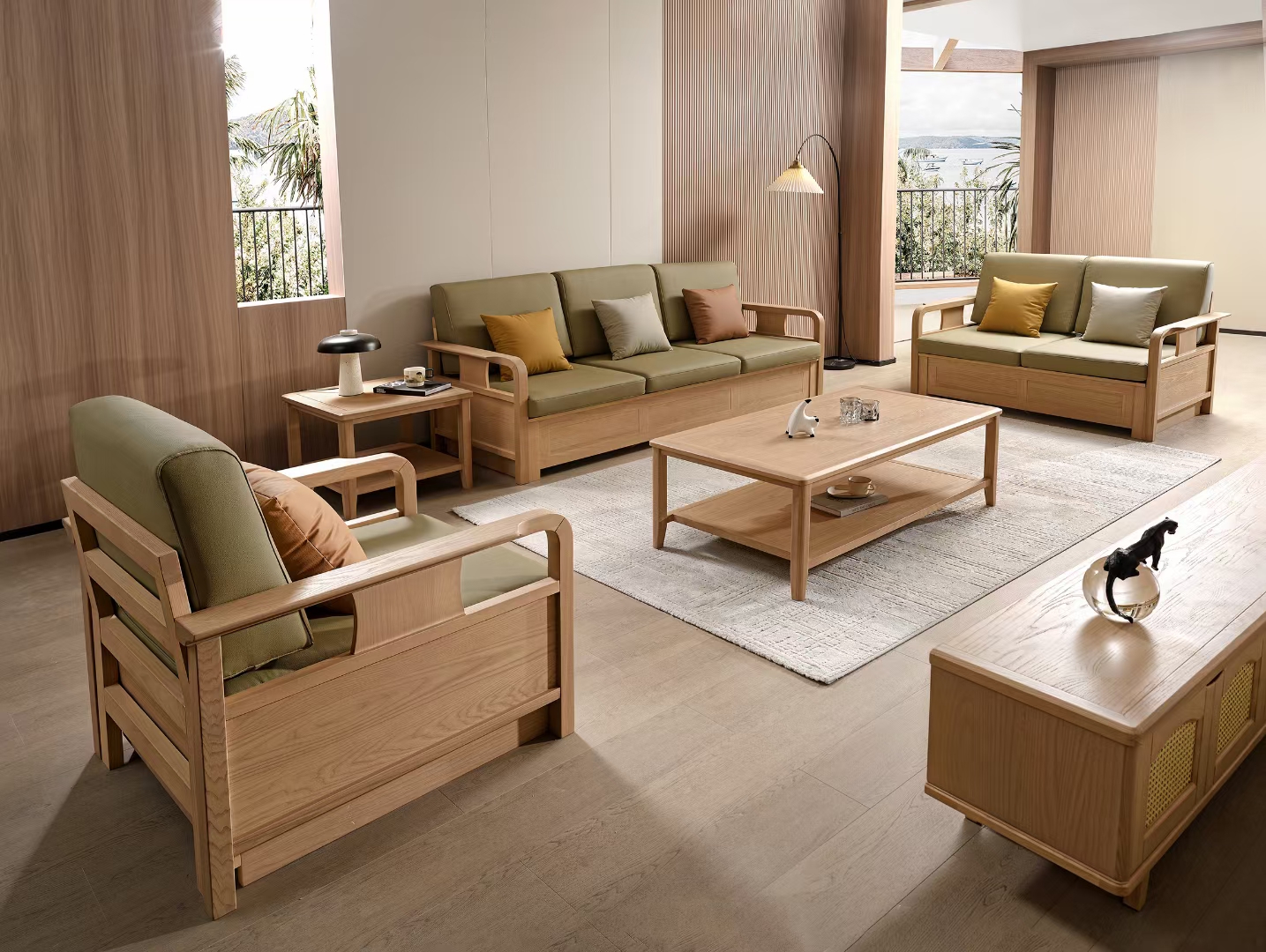 浅棕色的木地板,犹如林间的潺潺溪流,温和而宁静,它承接了整个室内的