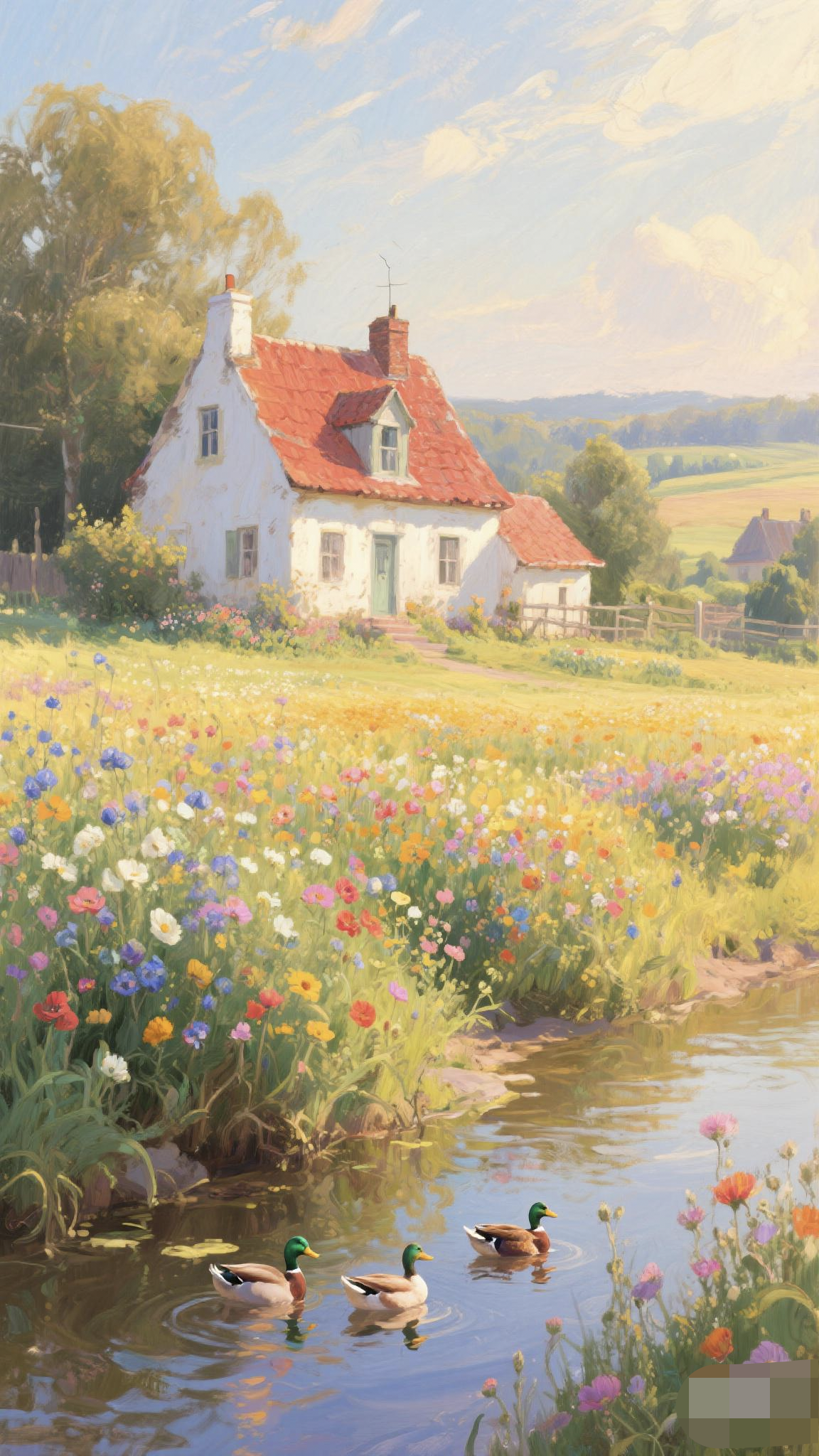 那白墙红瓦的小屋,静静立在绿树花丛间,像一位和蔼的老友,安稳又亲切