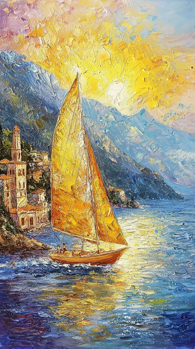 油画里的落日与海