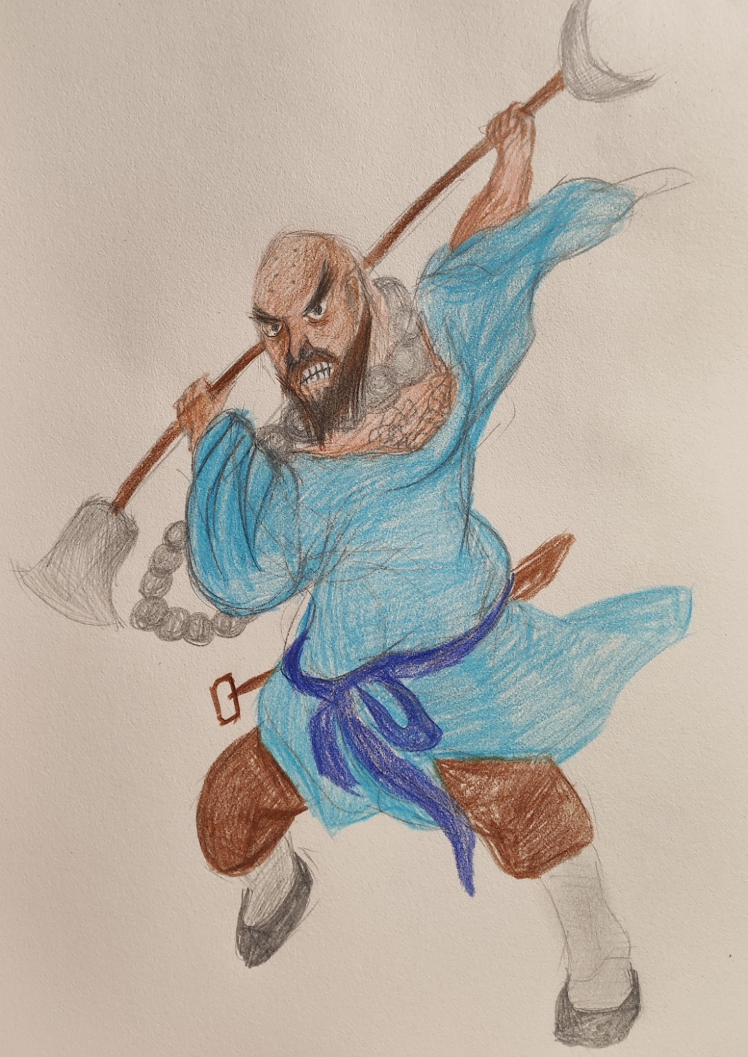 鲁智深彩铅素描画