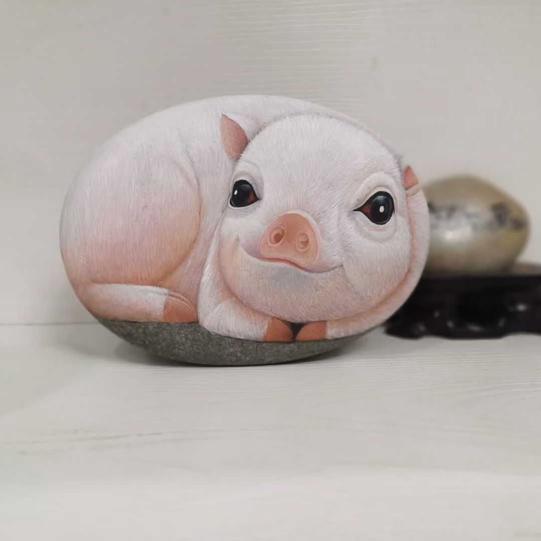 石头画小动物系列,十二生肖之二 画九年石头画,蛇就画过这一幅,这一幅