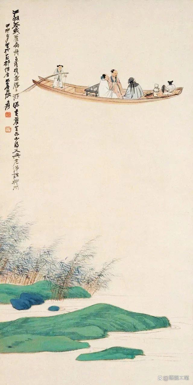 张大千舟船人物画