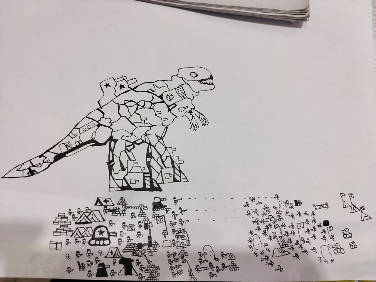 8岁时的画  《机器恐龙》