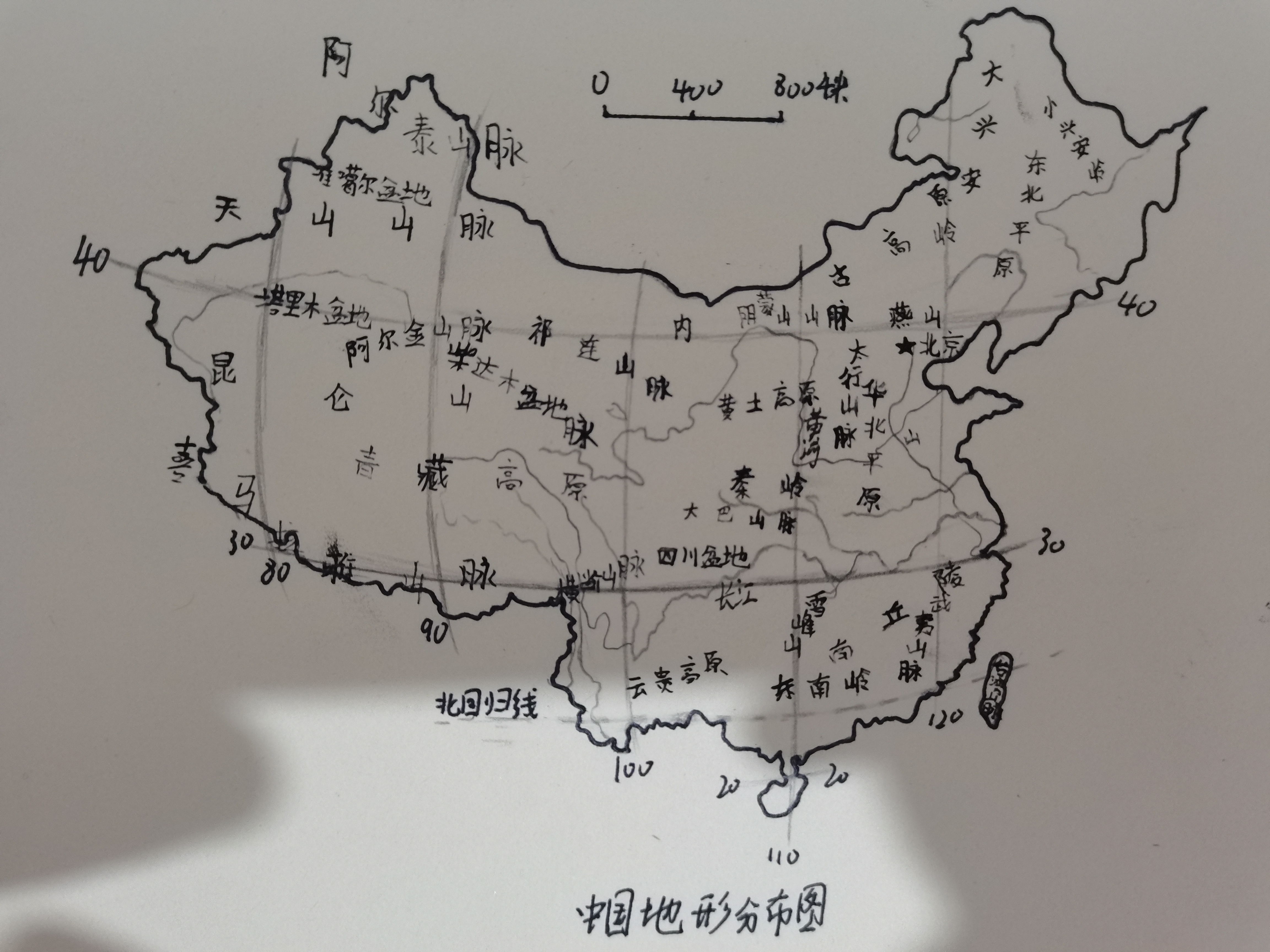 中国地形图手绘高中生图片