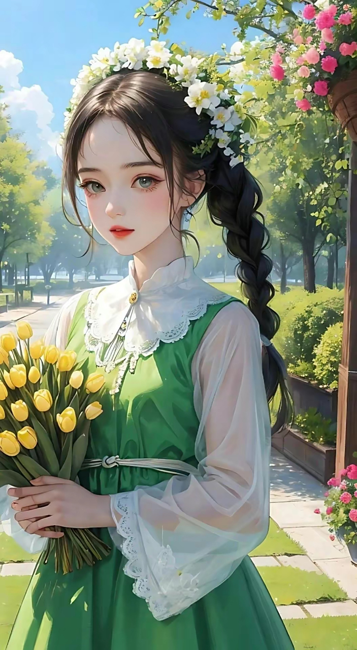 动漫壁纸# 治愈手捧花女孩壁纸