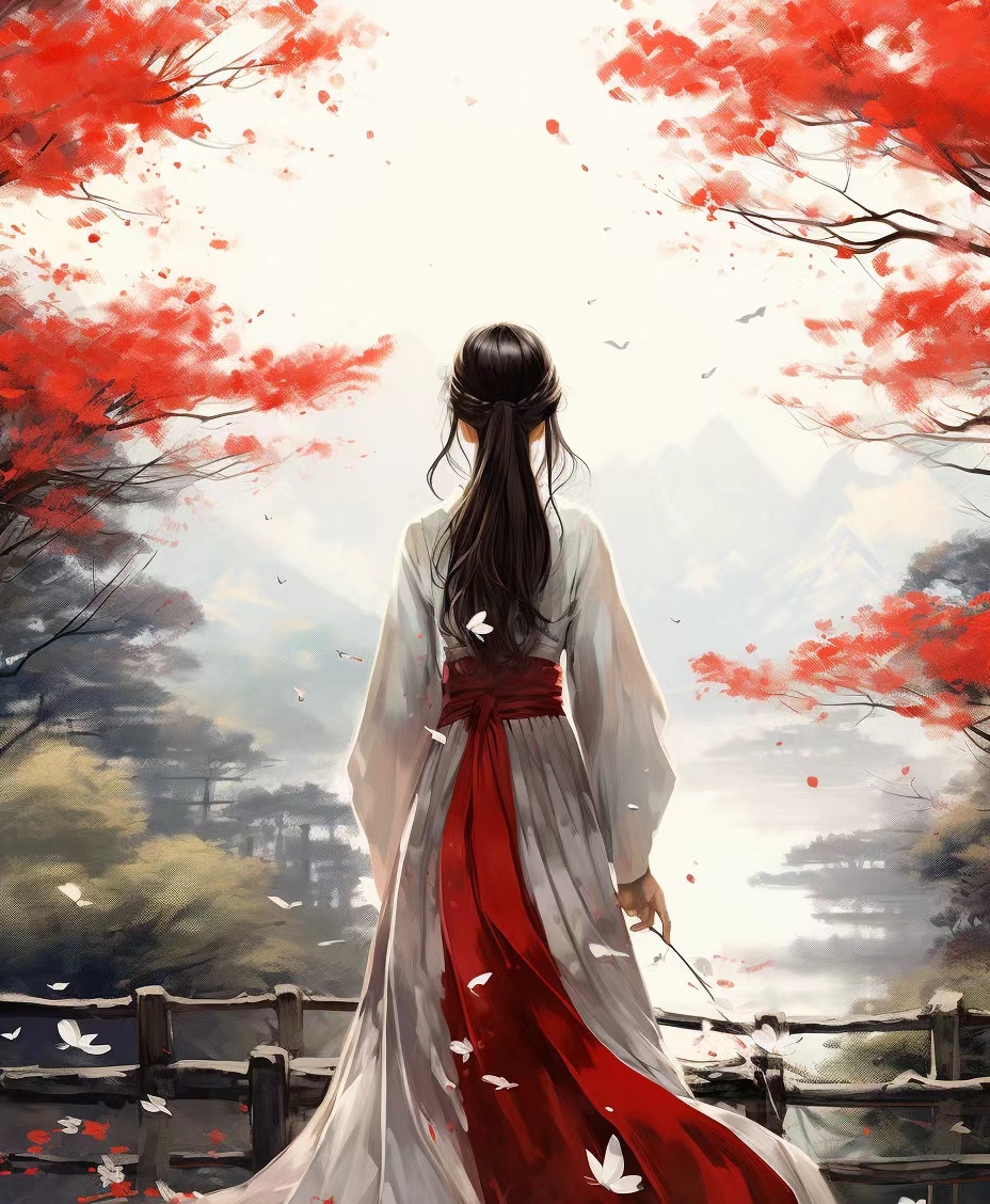 国风aⅠ绘画,少女的背影