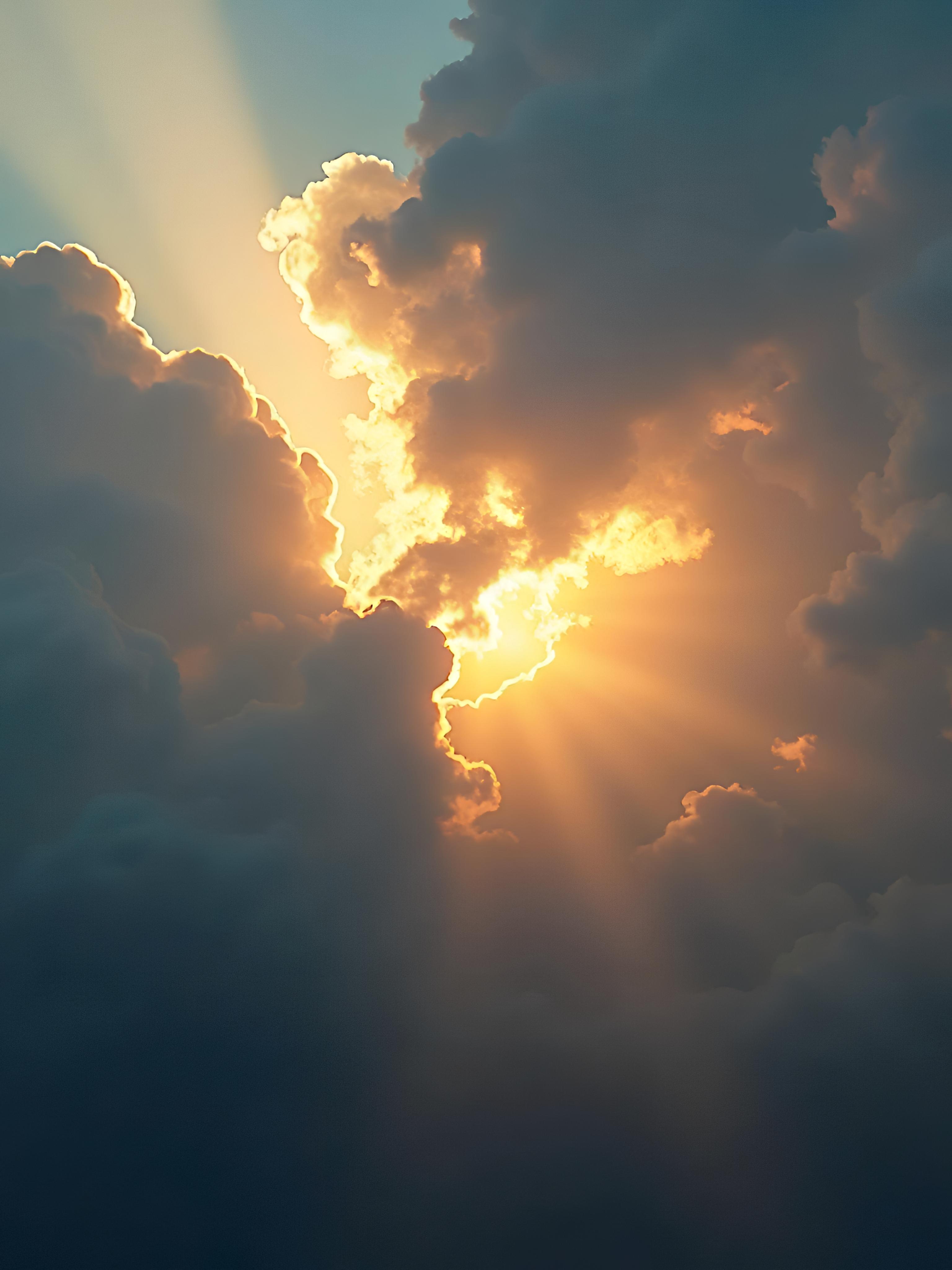 阳光穿过云层,如金线垂落,织就天地间的薄纱.云絮散开,光便倾泻而下