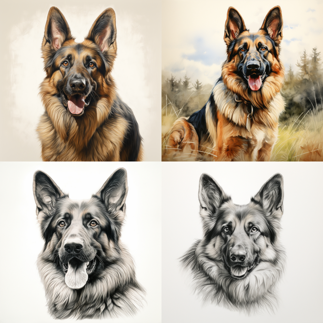 98德国牧羊犬油画赏析95  狗狗98坐在一片繁花盛开的草地上