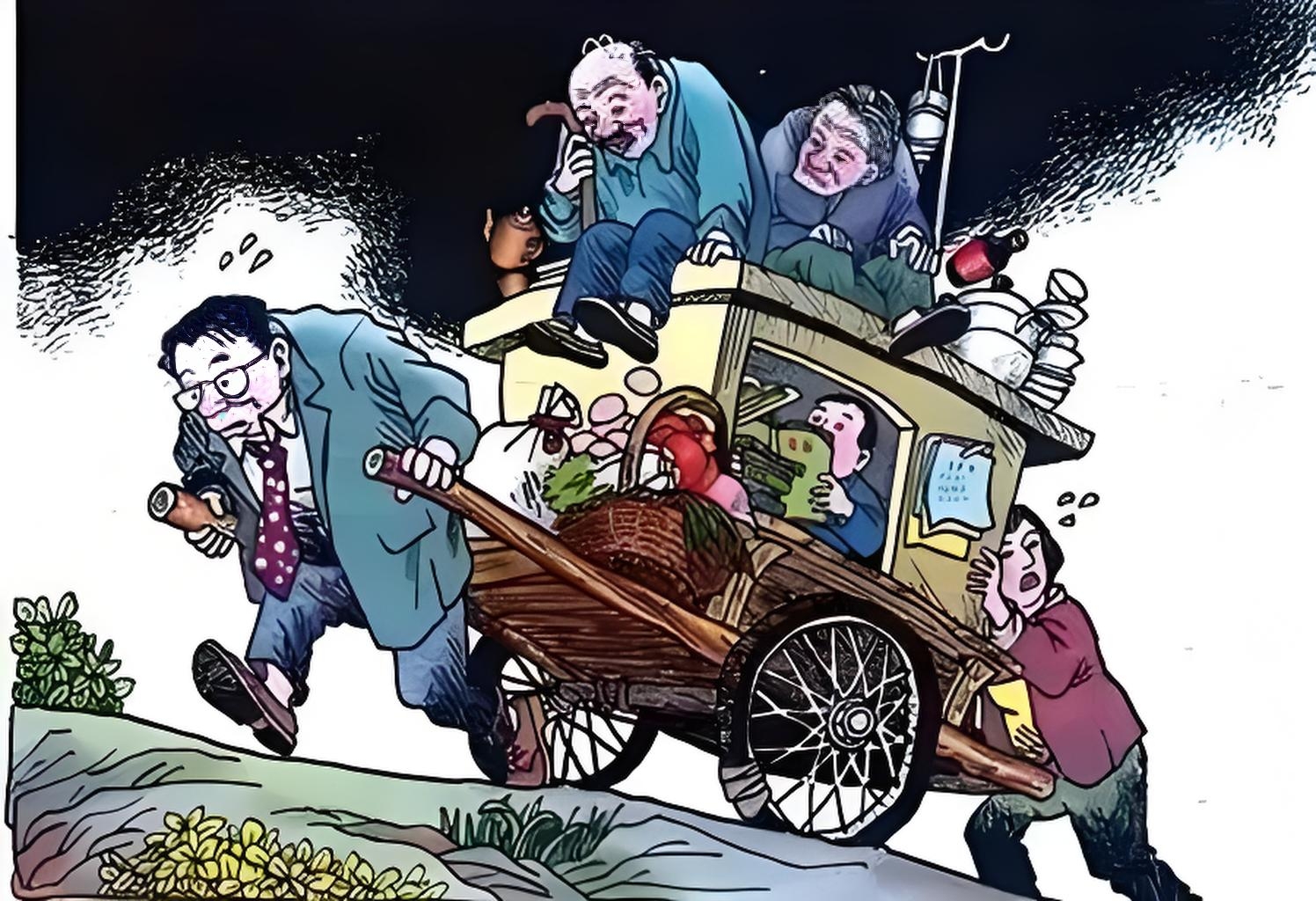 坐车上一人拉车一家图片团队中一个人拉车四个人抬着车老板坐在上面的