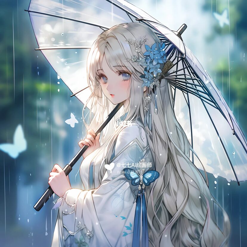 她轻轻地微笑着,仿佛在告诉我们一个关于雨天的美丽