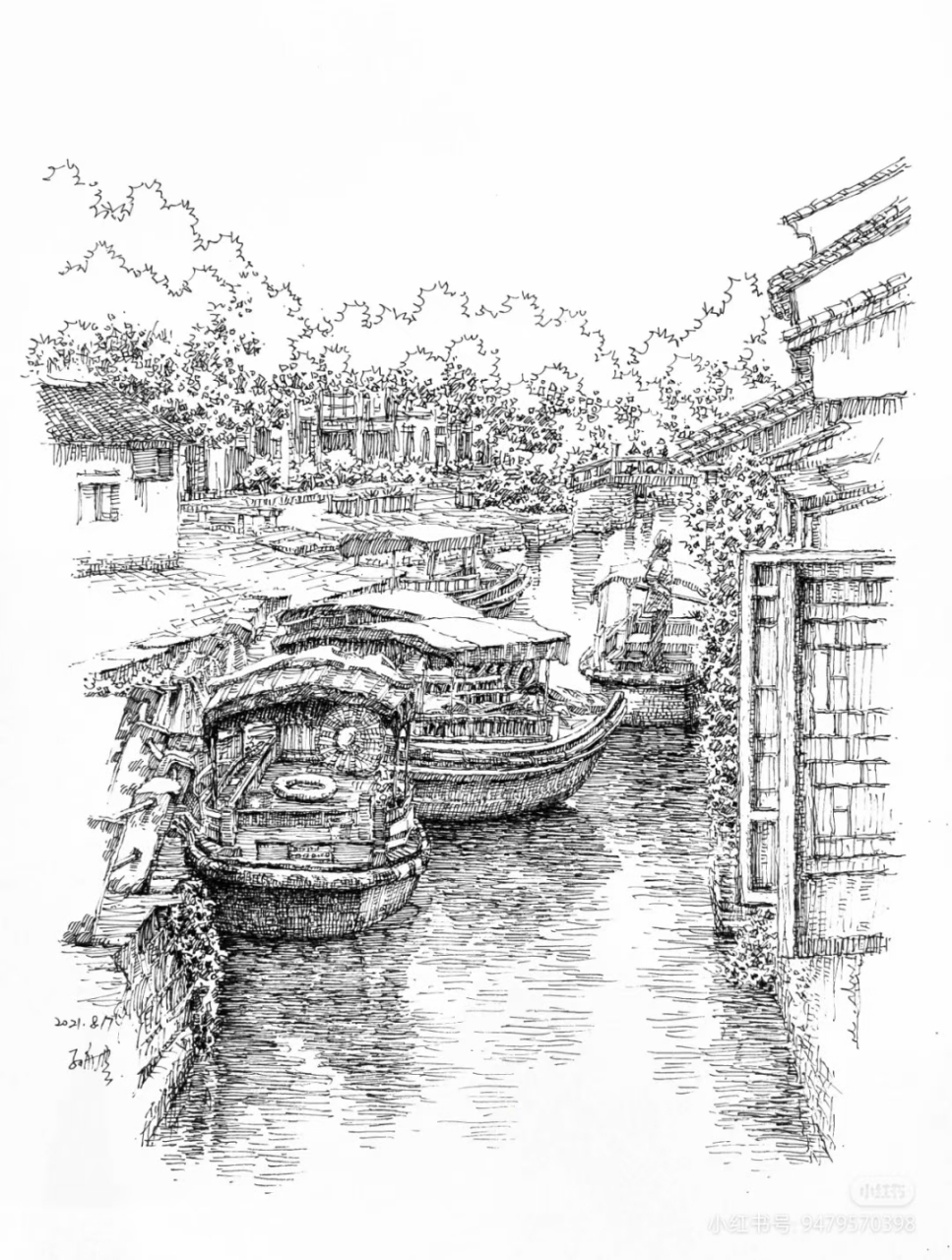 钢笔画.山水画