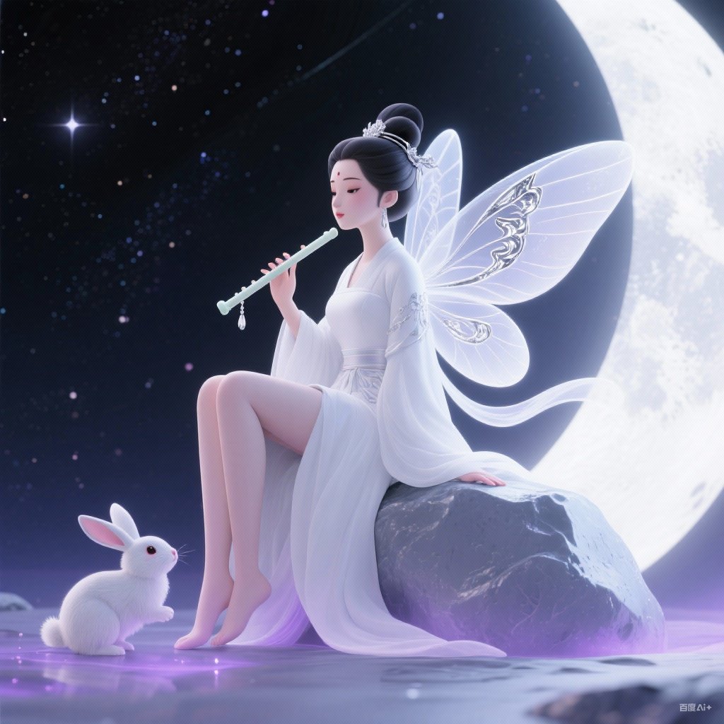 百度ai ,月下仙女与精灵,共谱一曲星空下的浪漫
